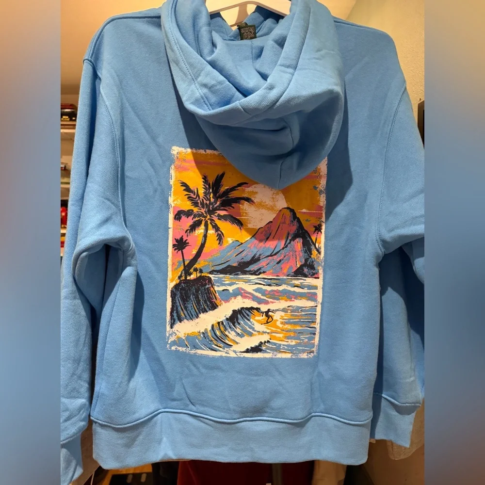 New Oversized Blue Coastal Surf Hoodie - Picture 3 of 3